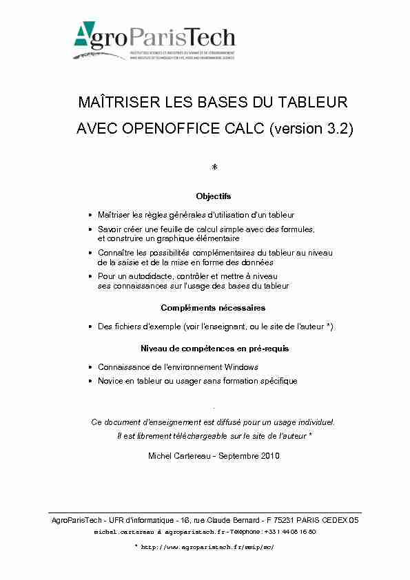 [PDF] MAITRISER LES BASES DU TABLEUR AVEC OPENOFFICE CALC