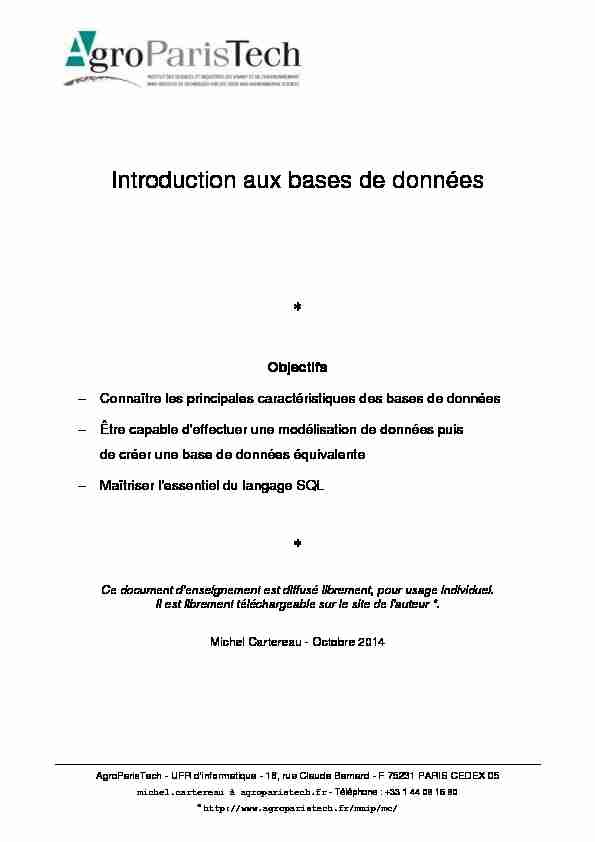 [PDF] Introduction aux bases de données - Département informatique