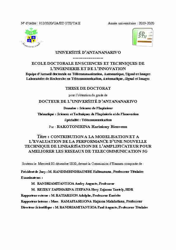 UNIVERSITÉ DANTANANARIVO - Université dAntananarivo