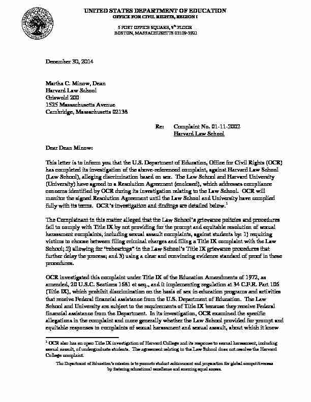 Resolution Letter: Harvard Law School: OCR Case #01-11-2002