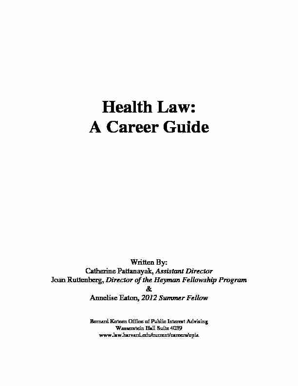 Health Law: A Career Guide