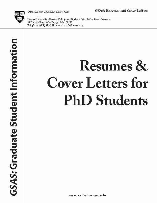Resumes & Cover Letters for PhD Students - Harvard University