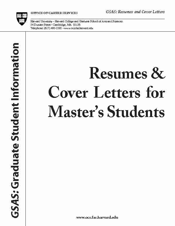 [PDF] Resumes & Cover Letters For Masters Students - Harvard Web