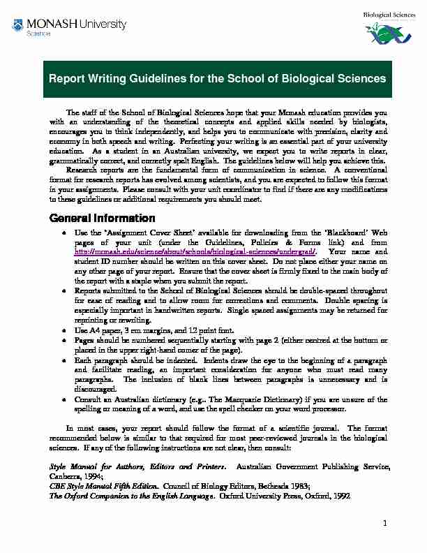 Report Writing Guidelines for the School of Biological Sciences