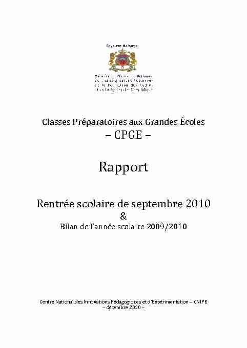 Rapport de la rentrée scolaire des CPGE 2008-2009