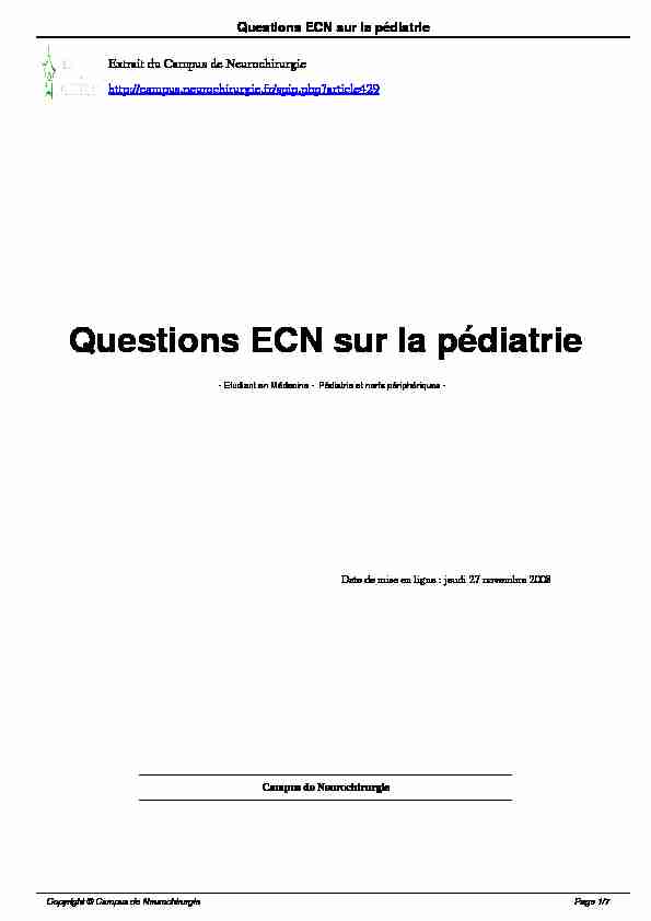 Questions ECN sur la pédiatrie