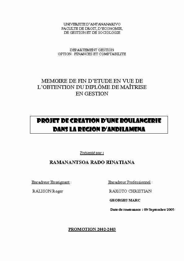 [PDF] PROJET DE CREATION DUNE BOULANGERIE DANS LA REGION