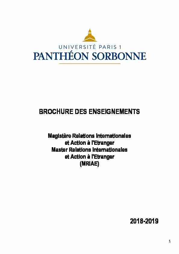 BROCHURE DES ENSEIGNEMENTS 2018-2019