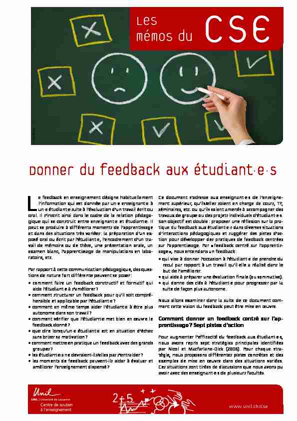 [PDF] Donner du feedback aux étudiant·e·s - UNIL
