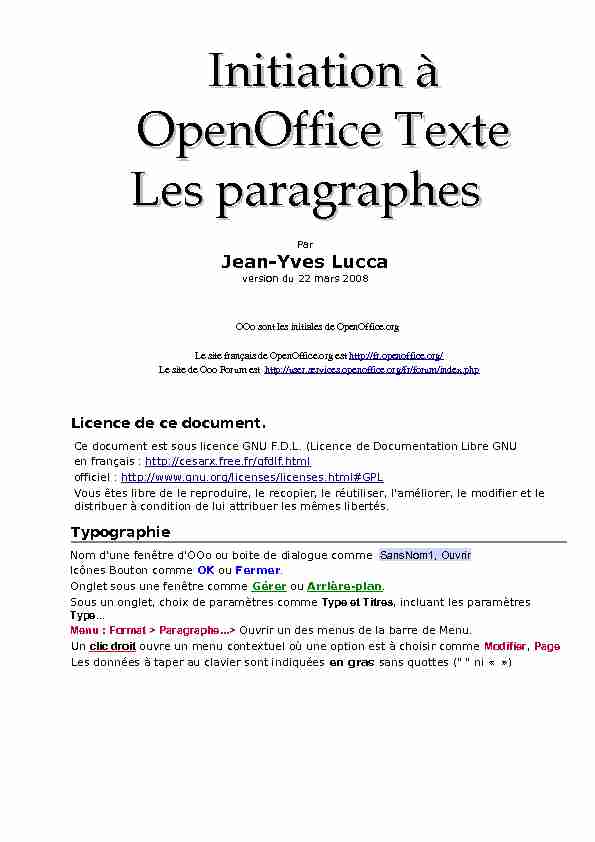 Initiation à OpenOffice Texte Les paragraphes