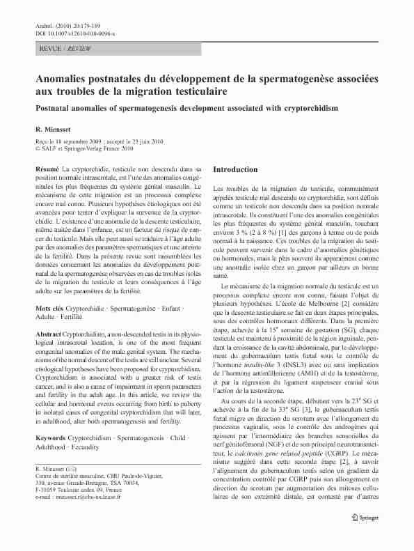 Anomalies postnatales du développement de la spermatogenèse