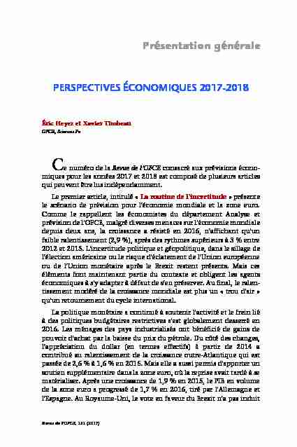 [PDF] PERSPECTIVES ÉCONOMIQUES 2017-2018 Présentation générale
