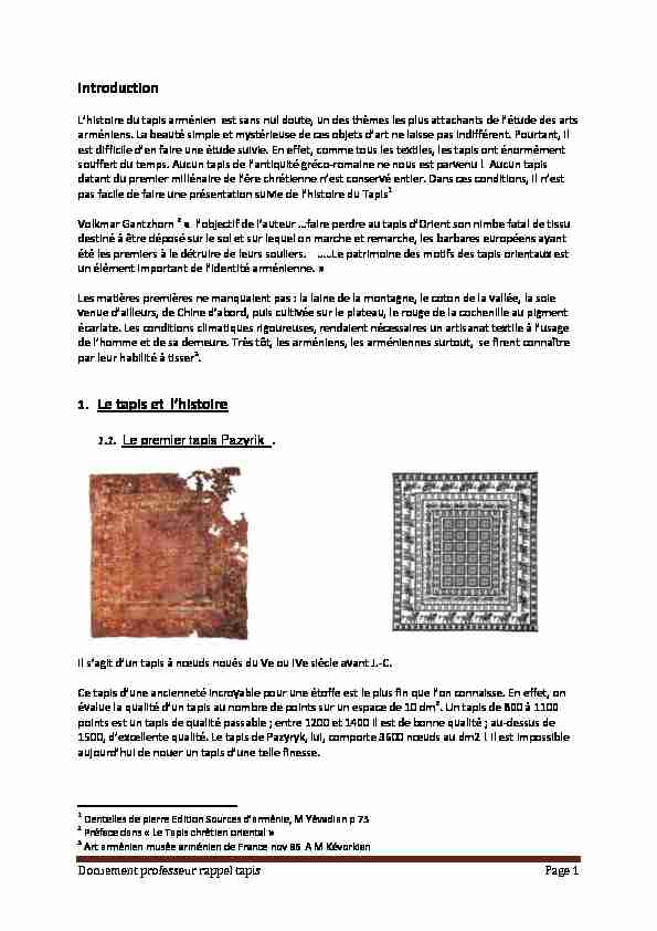Introduction 1. Le tapis et lhistoire