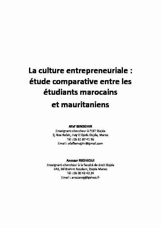 La culture entrepreneuriale : étude comparative entre les étudiants