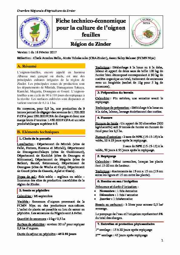 [PDF] Fiche technico-économique pour la culture de l  - RECA-Niger