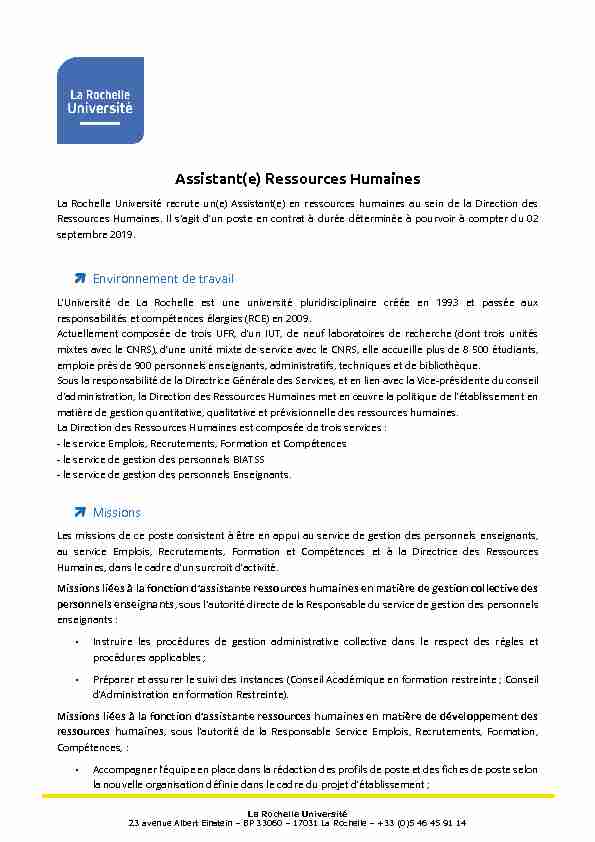 Assistant(e) Ressources Humaines