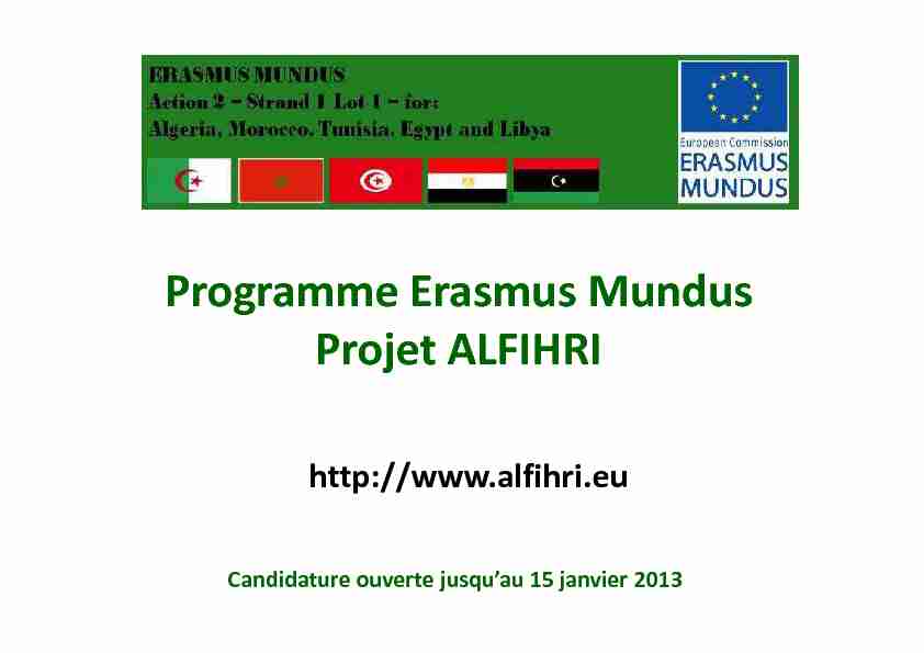 Programme Erasmus Mundus – Projet ALFIHRI