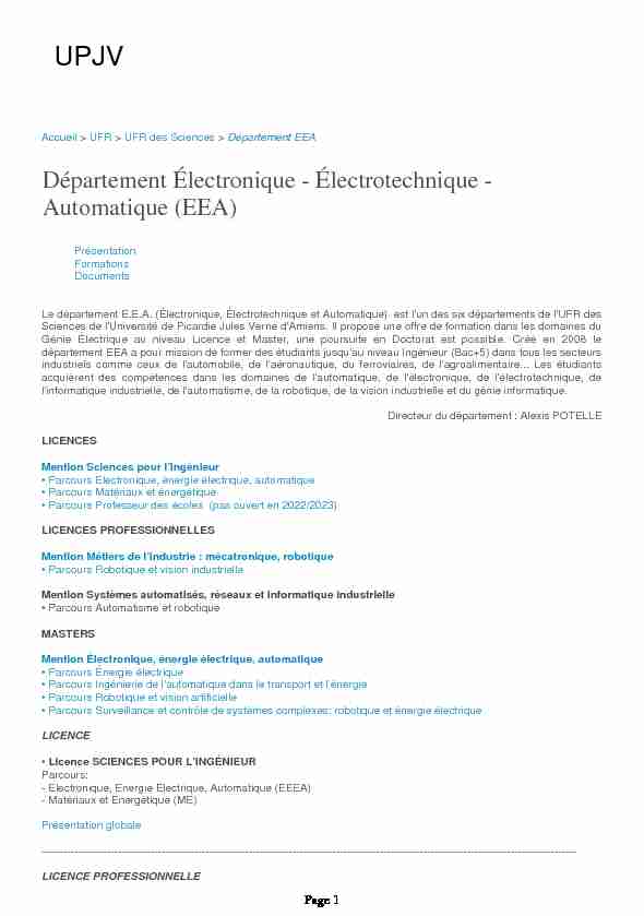 UPJV - Département Électronique - Électrotechnique - Automatique
