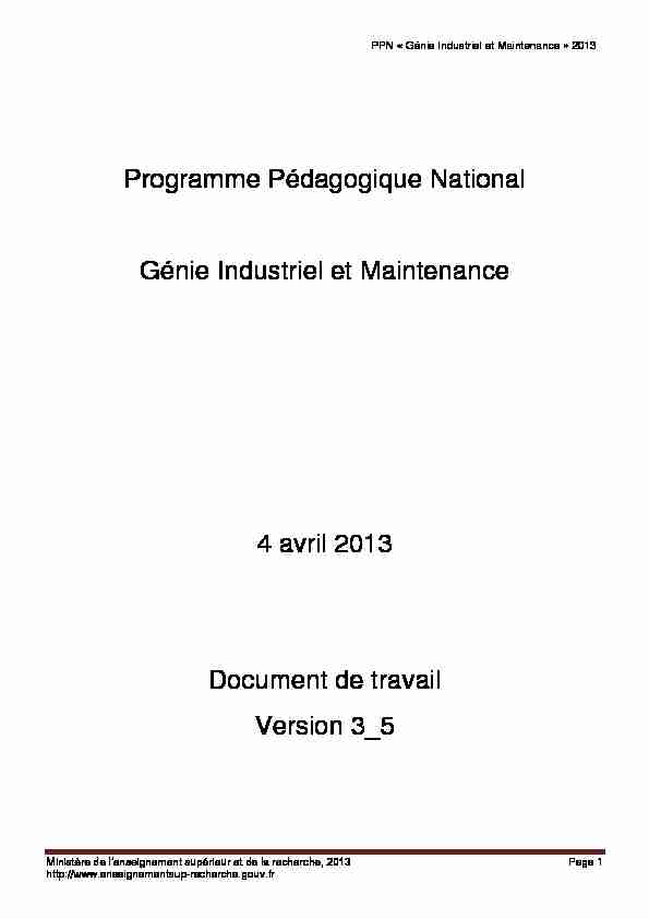 Programme Pédagogique National Génie Industriel et Maintenance