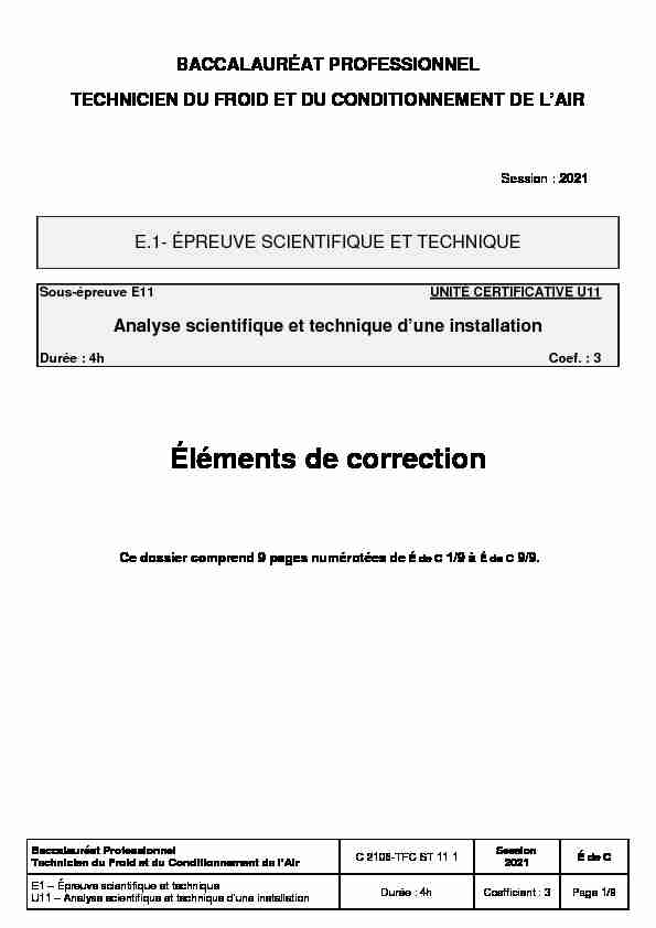 BAC PRO TFCA épreuve U11 éléments de correction 2021