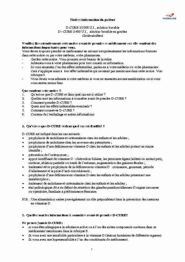 [PDF] Notice de D-Cure 12 ampoules - Farmaline