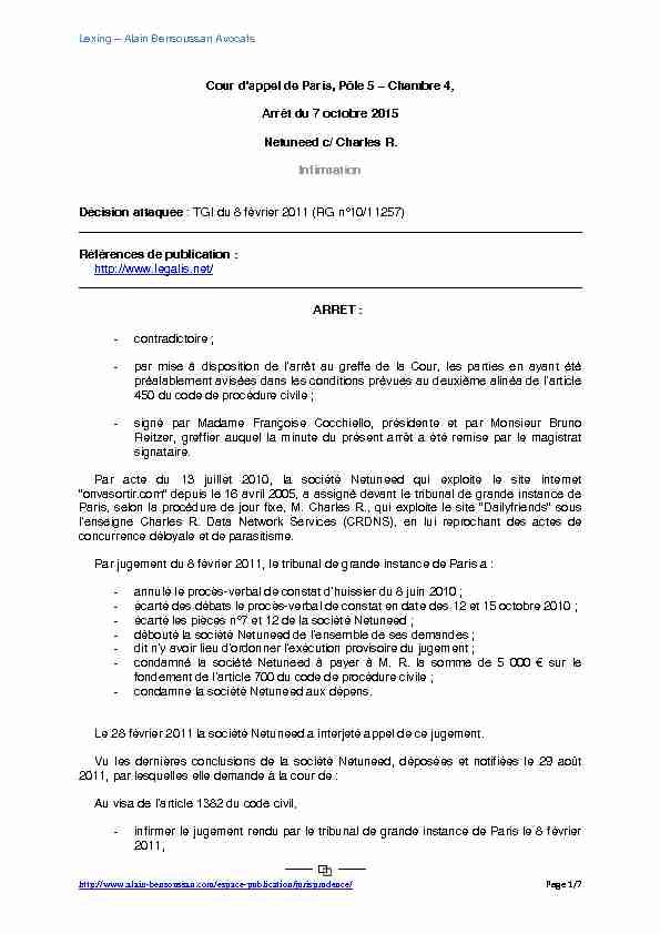 [PDF] Juridiction Ville JJMMAAAA - Lexing Alain Bensoussan Avocats
