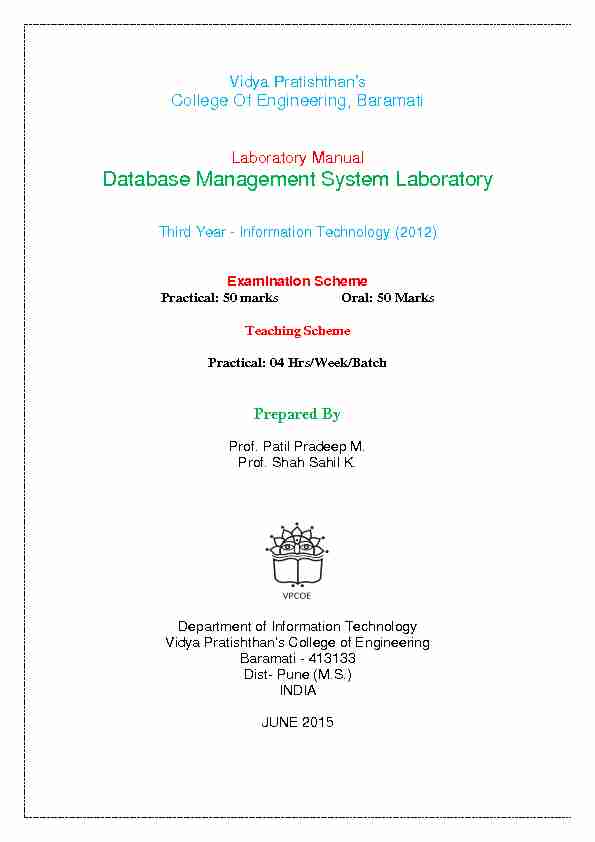 Database Management System Laboratory