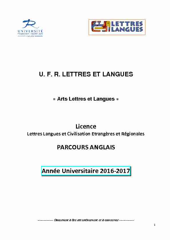 Licence PARCOURS ANGLAIS Année Universitaire 2016-2017