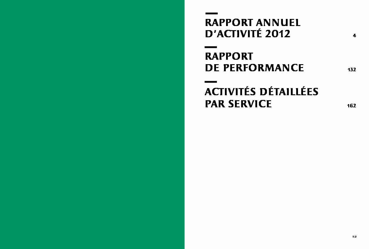 rapport annuel dactivité 2012 rapport de performance Activités