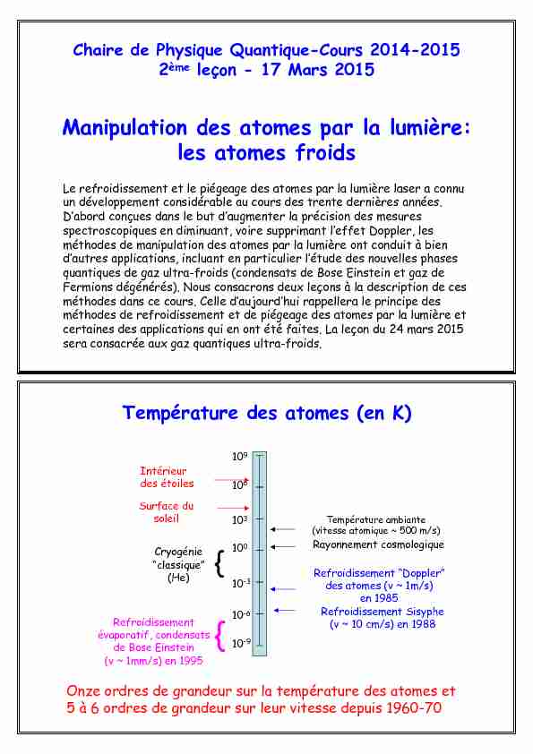 Manipulation des atomes par la lumière: les atomes froids