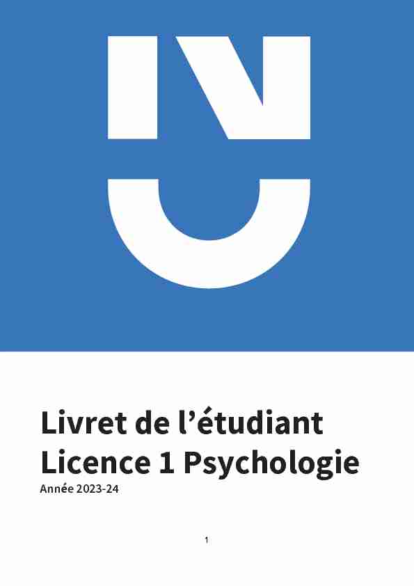 Livret de létudiant Licence 1 Psychologie