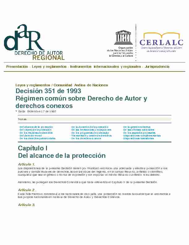 Decisión 351 de 1993 Régimen común sobre Derecho de Autor y