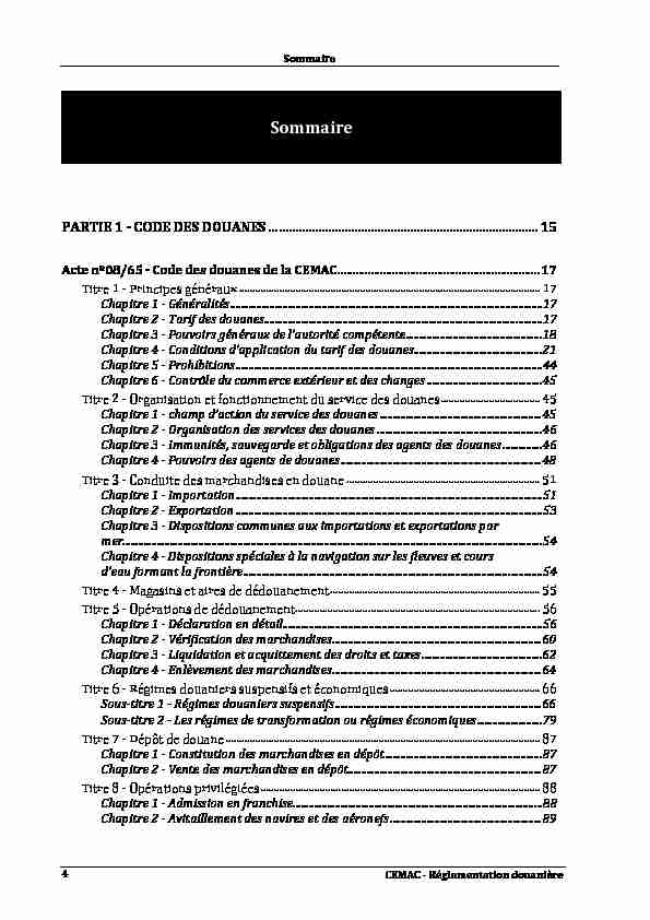 [PDF] CEMAC-Reglementation-douaniere-2015-sommairepdf