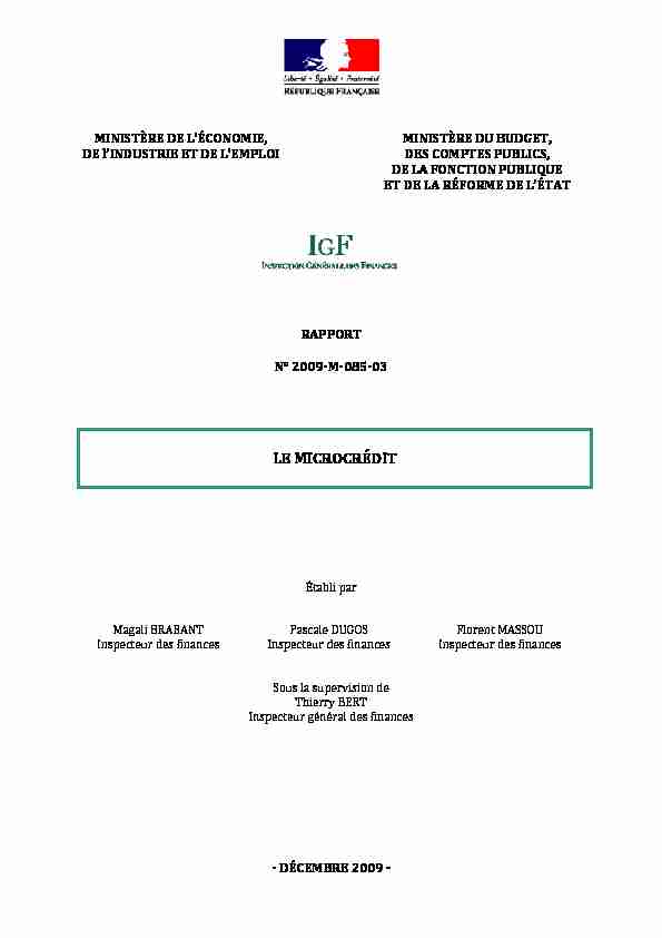 [PDF] Le microcrédit - Inspection générale des finances - Ministère de l