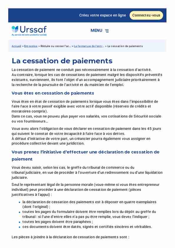 La cessation de paiements - Urssaf.fr