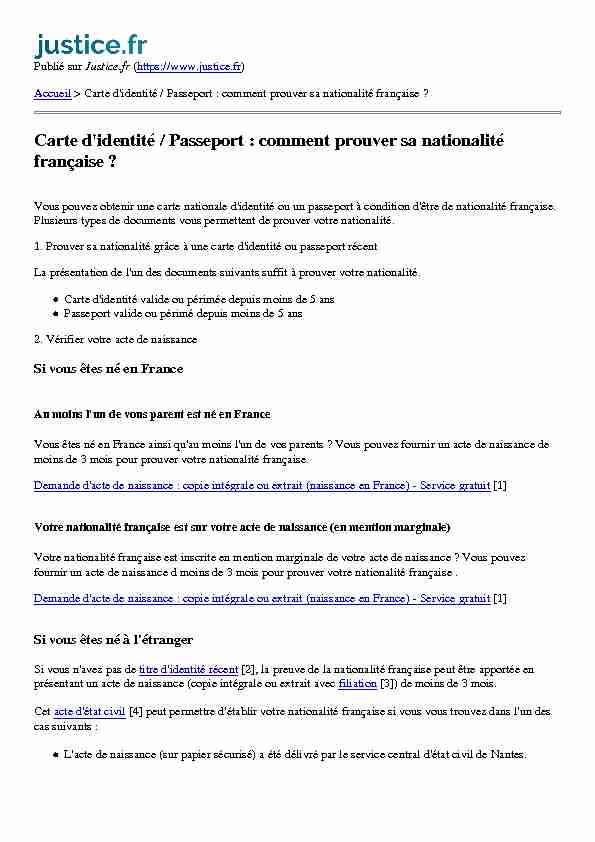 Carte didentité / Passeport€: comment prouver sa nationalité