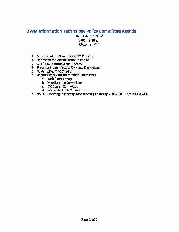 UWM Information Technology Policy Committee Agenda
