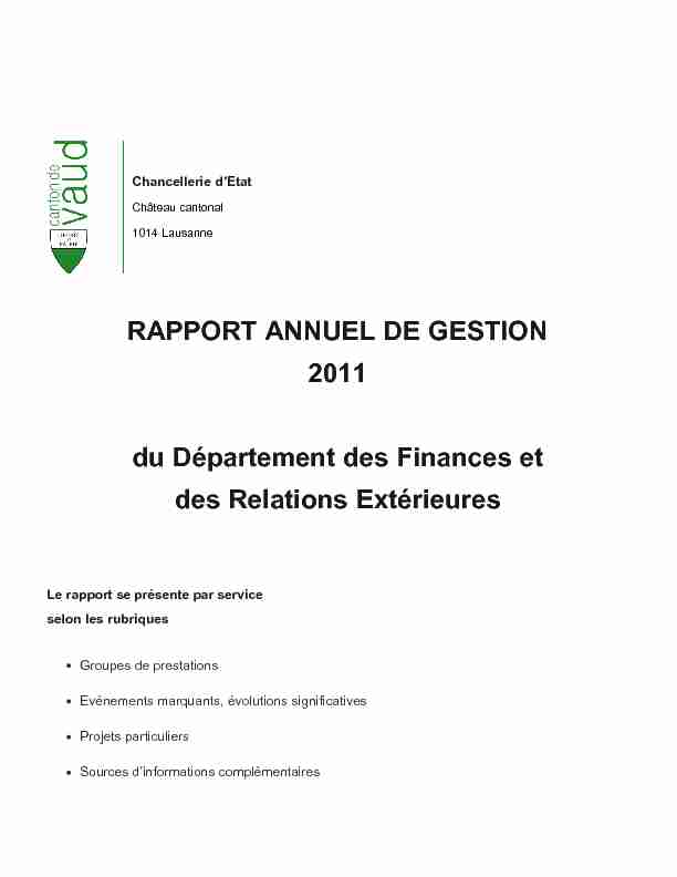 Rapport Annuel de Gestion 2011 du Département des Finances et