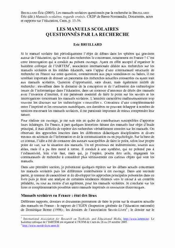 [PDF] LES MANUELS SCOLAIRES QUESTIONNÉS PAR LA RECHERCHE