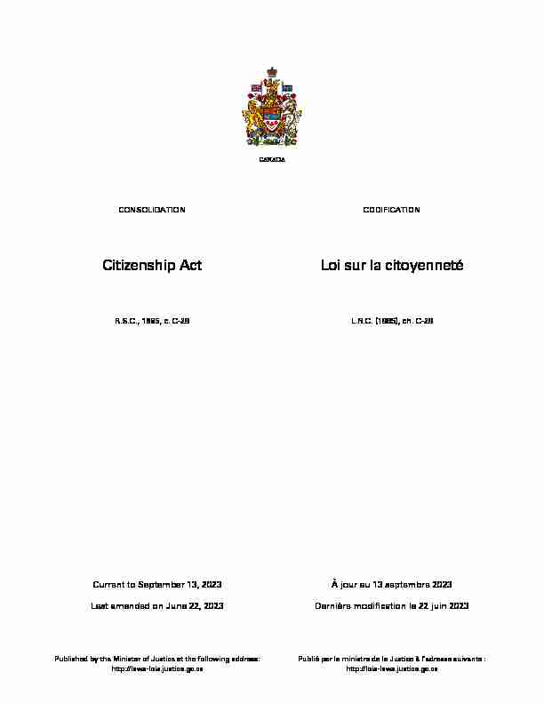 Citizenship Act Loi sur la citoyenneté