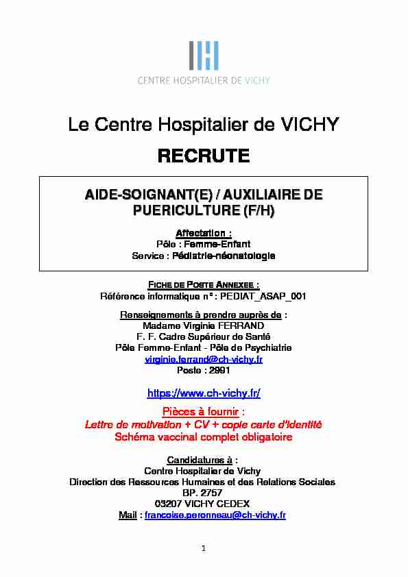 Le Centre Hospitalier de VICHY RECRUTE