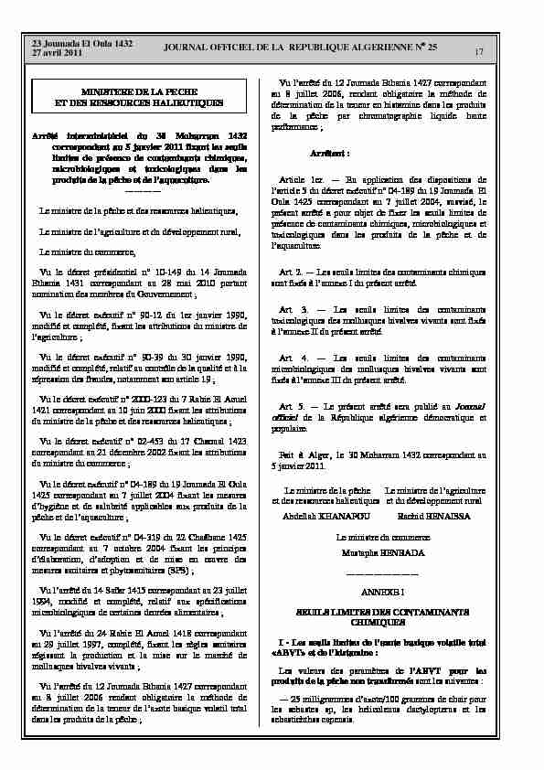 JOURNAL OFFICIEL DE LA REPUBLIQUE ALGERIENNE NA 25 17