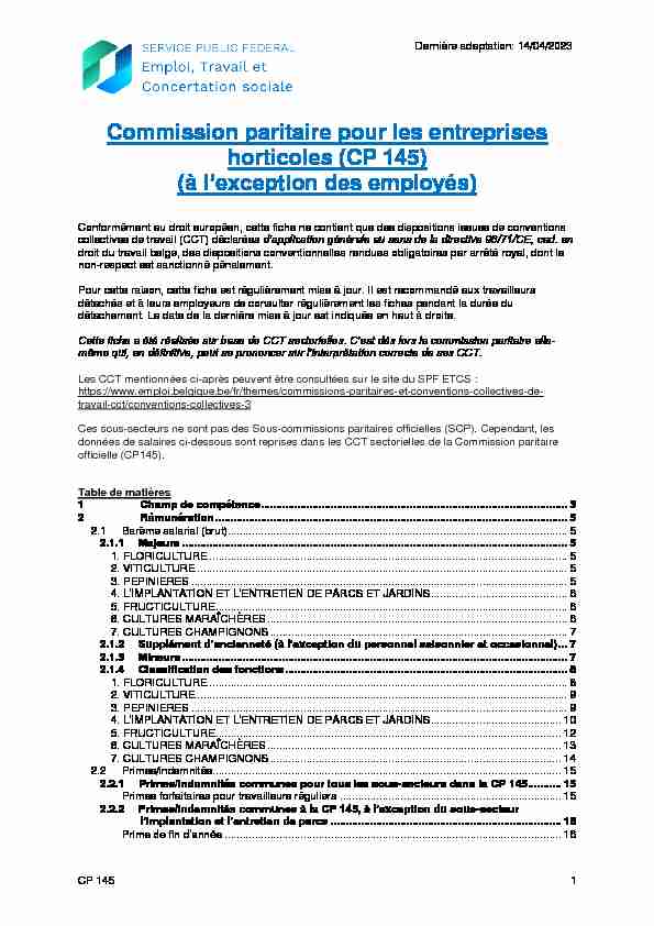 Commission paritaire pour les entreprises horticoles (CP 145)