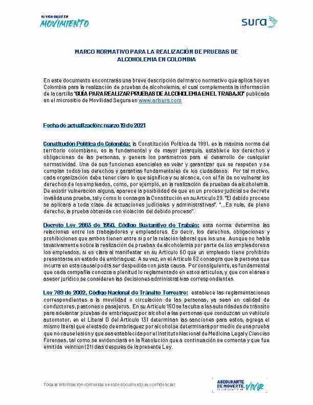 [PDF] la Realización de Pruebas de Alcoholemia en Colombia - ARL Sura