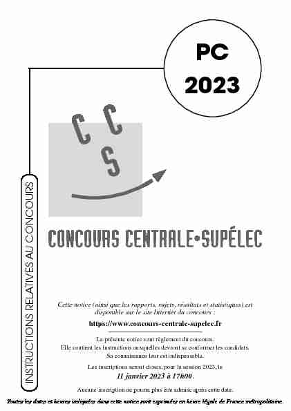 Notice pour le Concours Centrale-Supélec 2022 - Filière PC