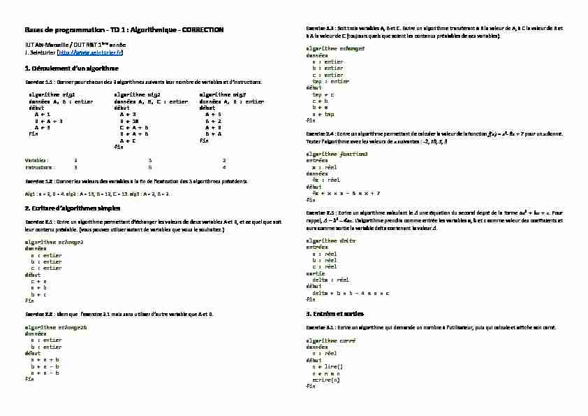 [PDF] Bases de programmation - TD 1 : Algorithmique - CORRECTION