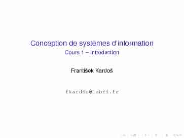 Conception de systèmes dinformation - Cours 1 – Introduction