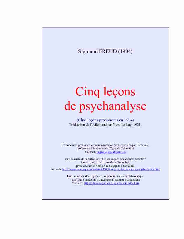 Cinq leçons de psychanalyse (1904)