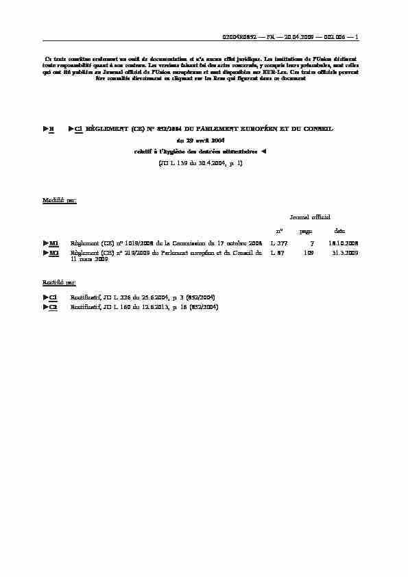 B C1 RÈGLEMENT (CE) No 852/2004 DU PARLEMENT