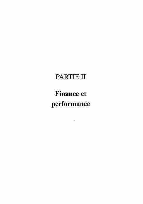 PARTIE II Finance et performance